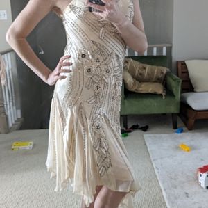 Beige embroidered dress